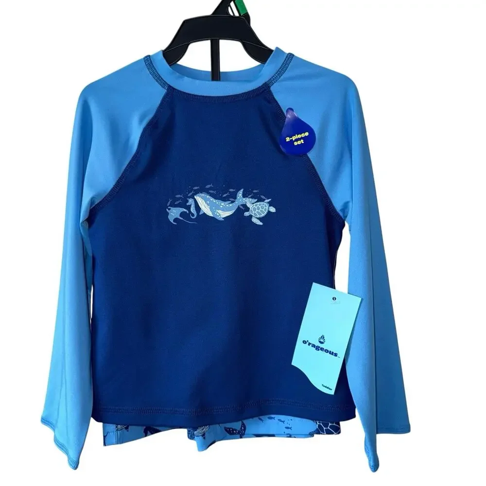 Rash Guard set Swim Blue Boys Shark Long Sleeves SZ/ 5/6